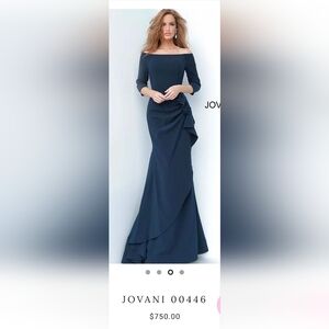 Jovani Elegant Navy Off-Shoulder Dress